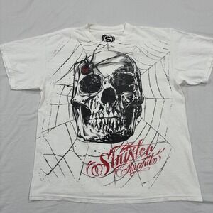 Official SINISTER White Graphic T-shirt Men's Large Skull Black Widow Spider Web